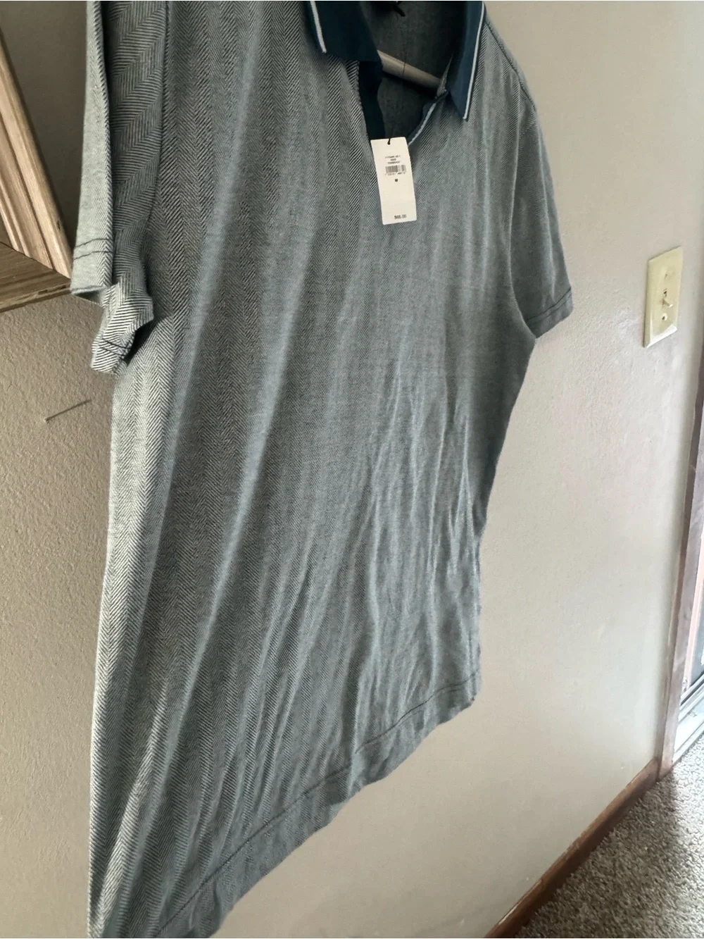 Banana Republic Light Gray Polo with Navy Trim Collar
